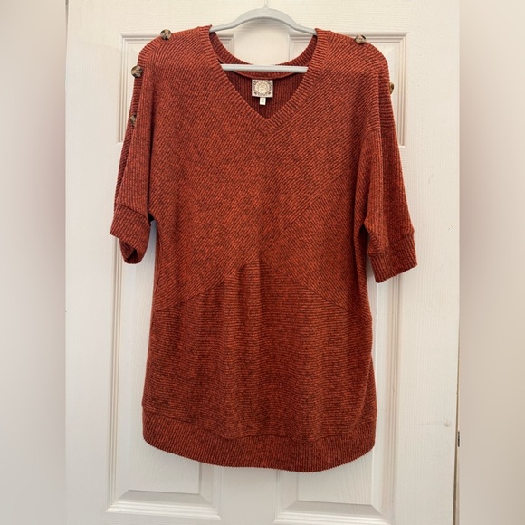 Russ Tops - Rust Orange Knit Sweater with Button Accents
